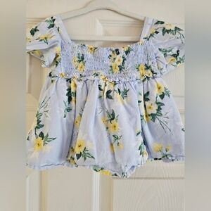 Janie and Jack Floral Smocked Top - Light Blue and Yellow